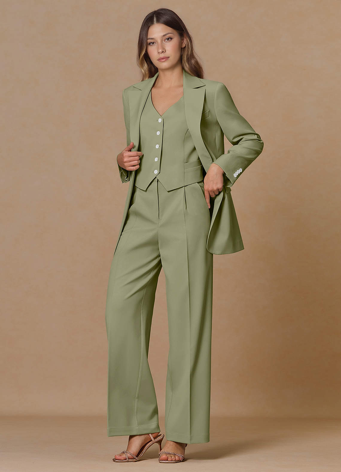 front Rowan Pistachio Refined Weave Performance 2-Piece Suit