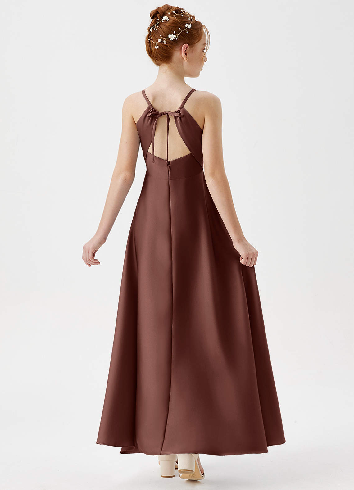 Azazie Avelina Junior Klä av A-Line i Stretch Satin Plisserad image1