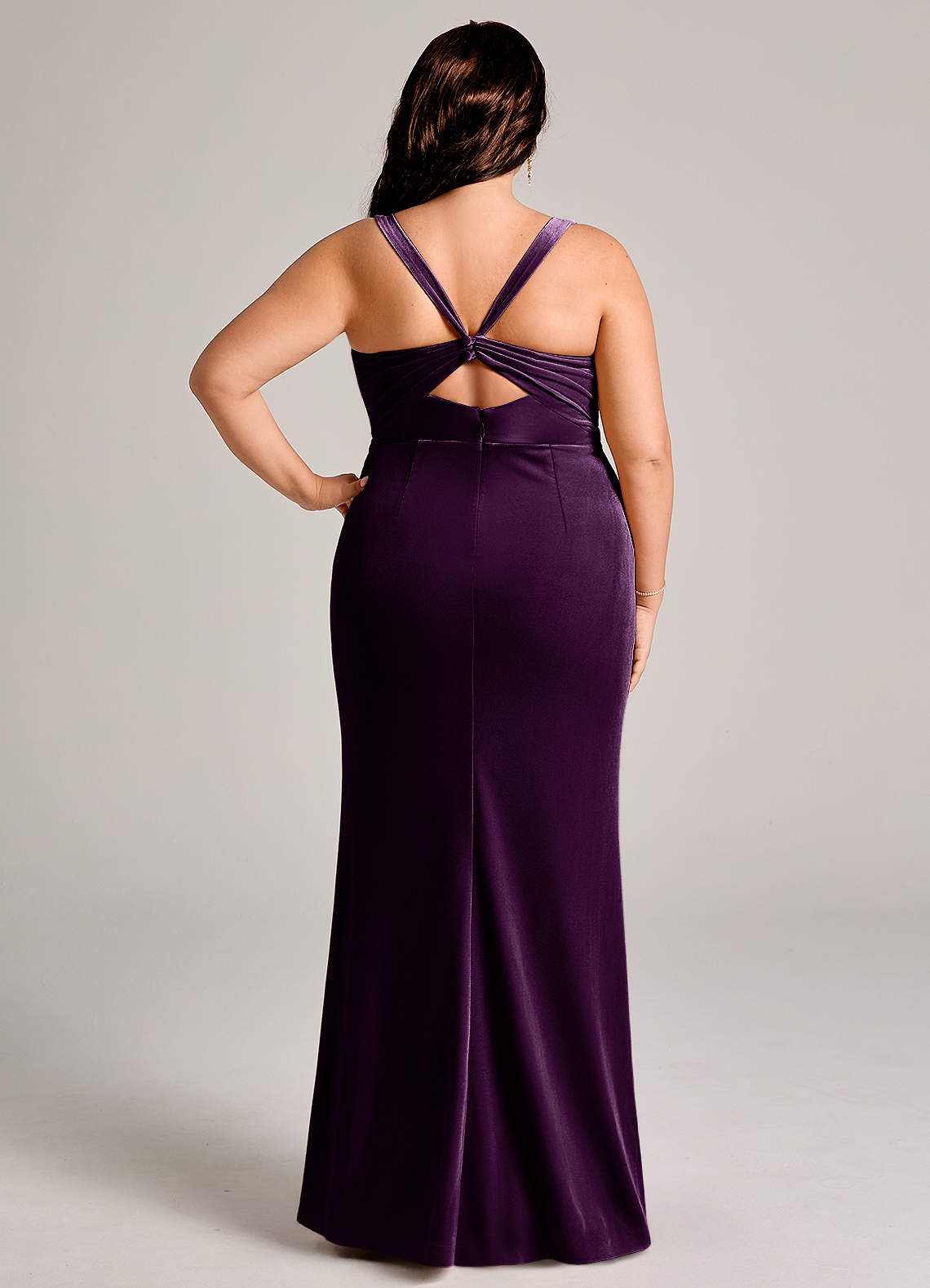Azazie Mero Bridesmaid Dresses Grape Mermaid Pleated Velvet Dress image12