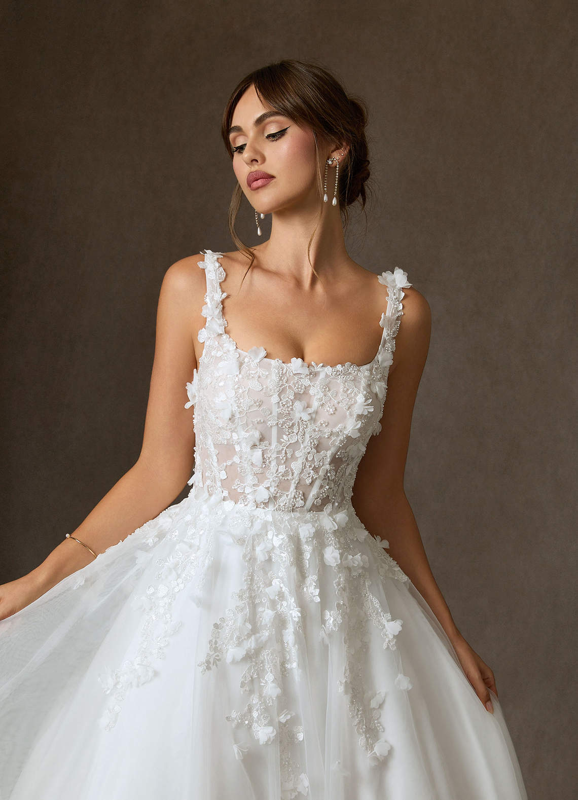 Azazie Sabine Wedding Dresses Diamond White Ball-Gown Square Neckline Lace Dress image5