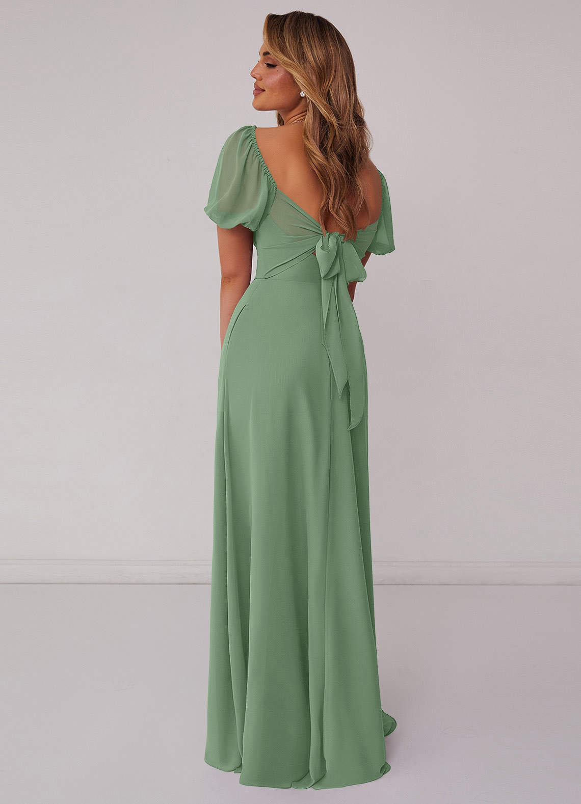 Barbie ♥ Azazie Bridesmaid Dresses Matcha A-Line Pleated Chiffon Dress image2