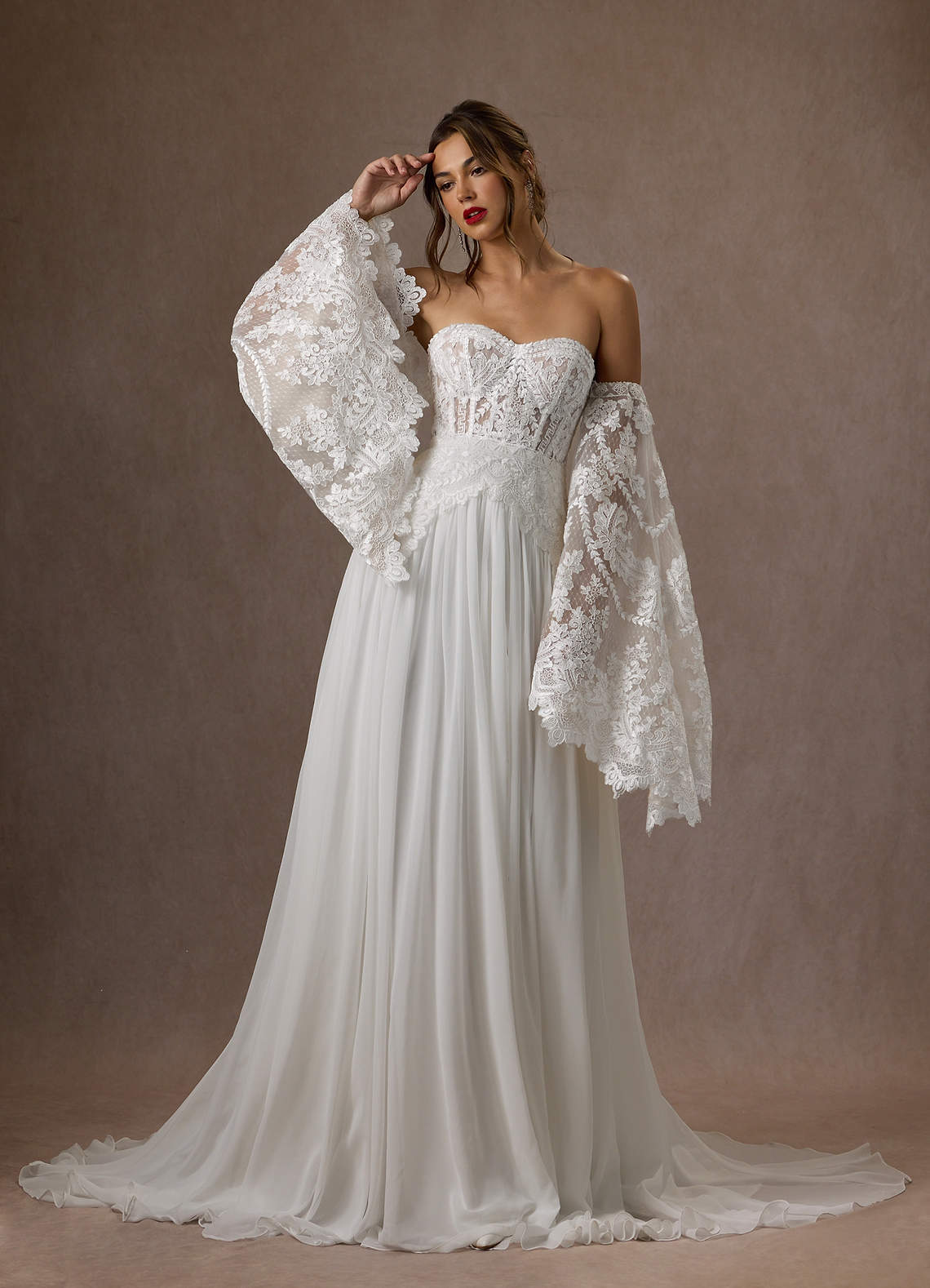Azazie Rhya Diamond White A-Line Off the Shoulder Lace Dress Ready