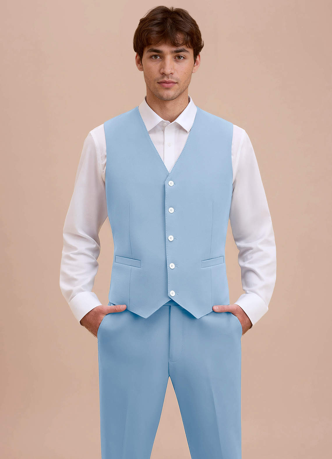 front Ethan Sky Blue Refined Weave Suit Vest