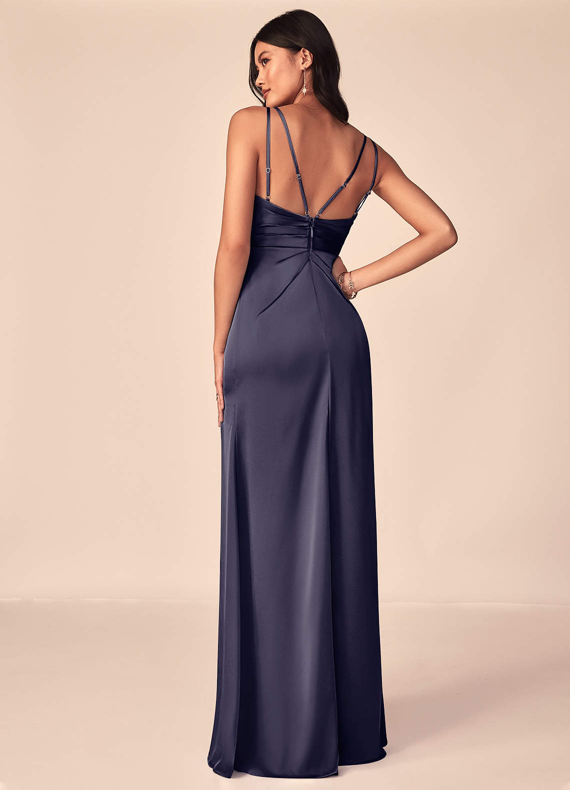 azazie aqua stretch satin dress Azazie Plus Size A-Line V-Neck Floor-Length Stretch Satin Bridesmaid Dresses