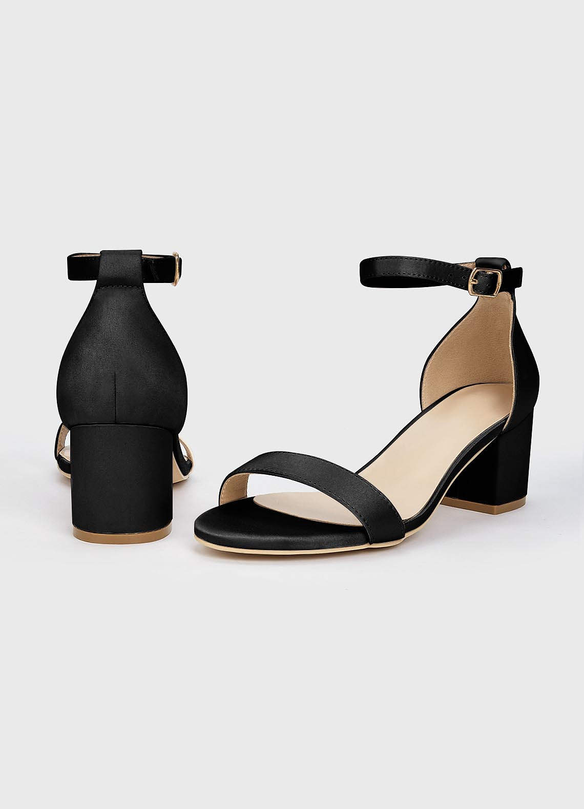 front Matching Color Matte Satin One Strap Buckle Block Low Heel Sandals