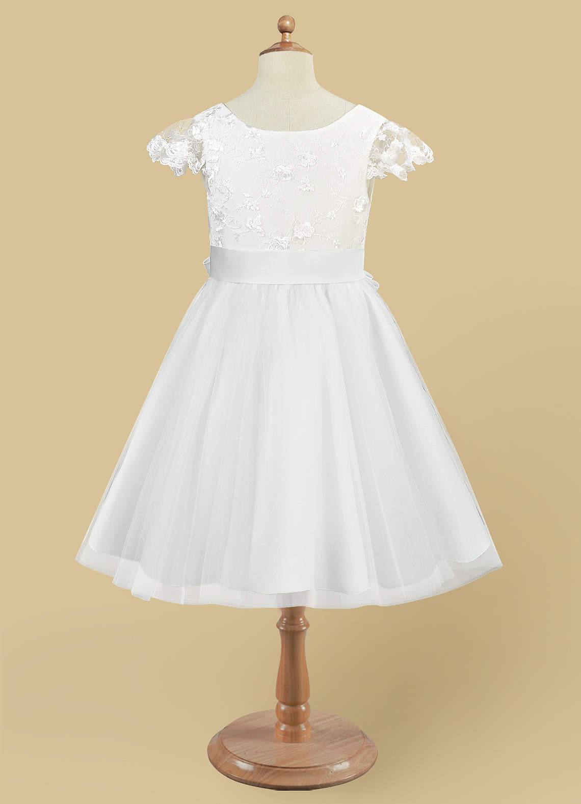 Azazie Vetty Flower Girl Dresses Diamond White A-Line Lace Tulle Dress image8