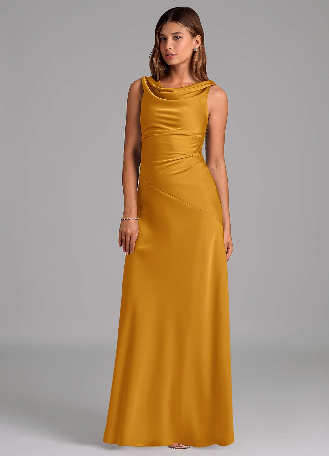 Azazie Nerine Brudtärnklänningar Klä av A-Linje i Stretch Satin Plisserad Knäck image1