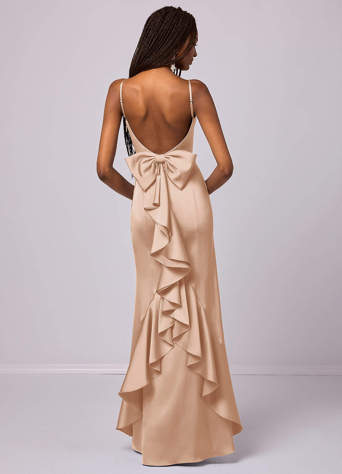 Barbie ♥ Azazie Bridesmaid Dresses English Rose Mermaid Bow Stretch Satin Dress image1