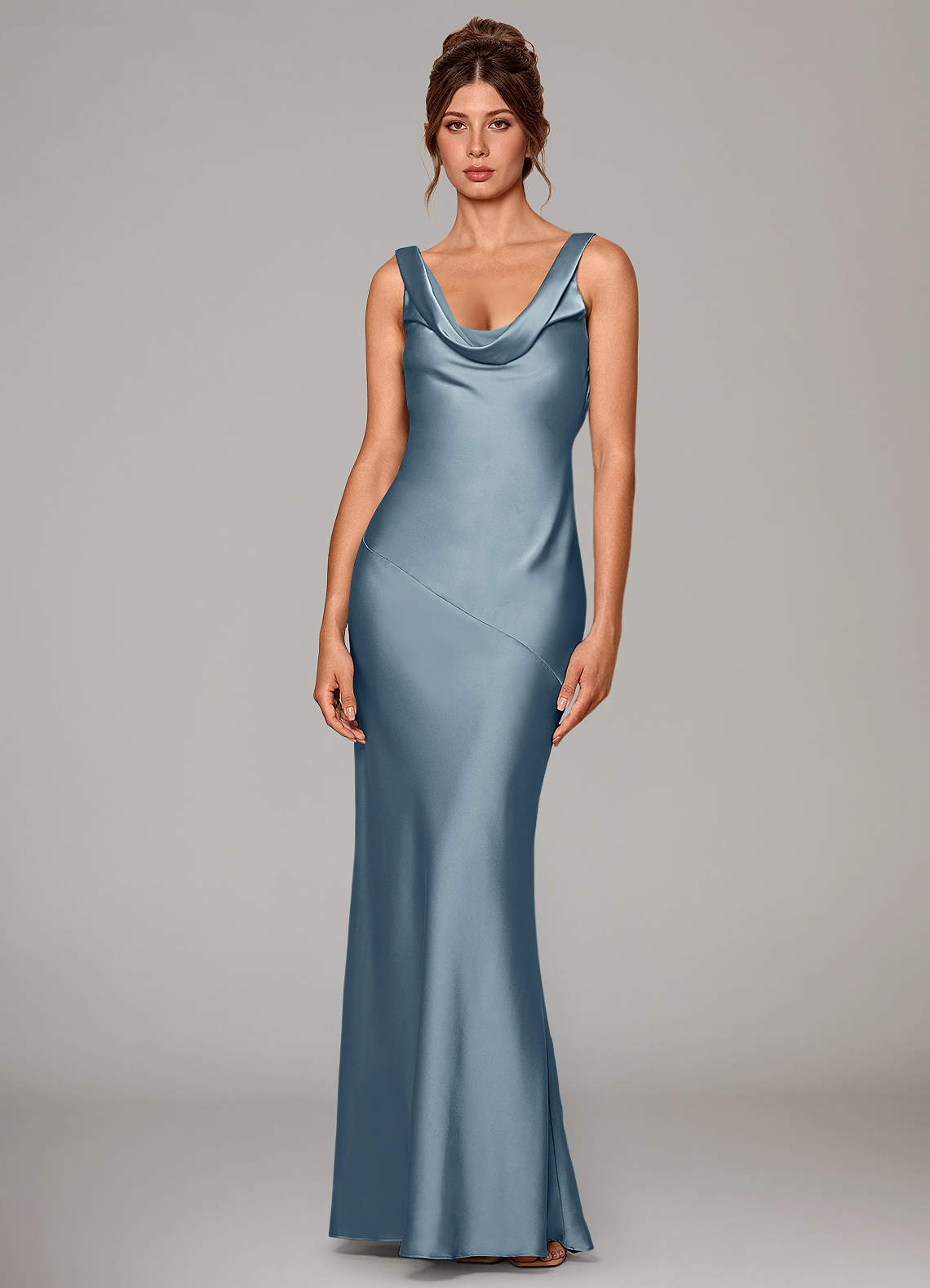 Azazie Rylina Bridesmaid Dresses Dusty Blue Mermaid Stretch Satin Dress image1