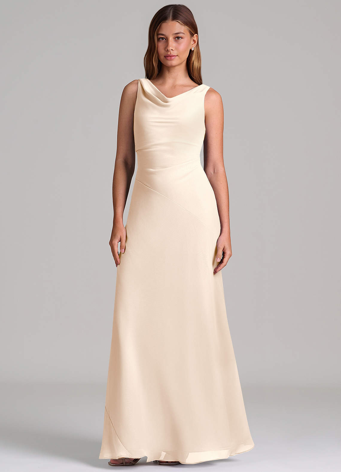 Azazie Nerine Brudtärnklänningar Klä av A-Linje i Chiffong Plisserad Vit Alabaster image3