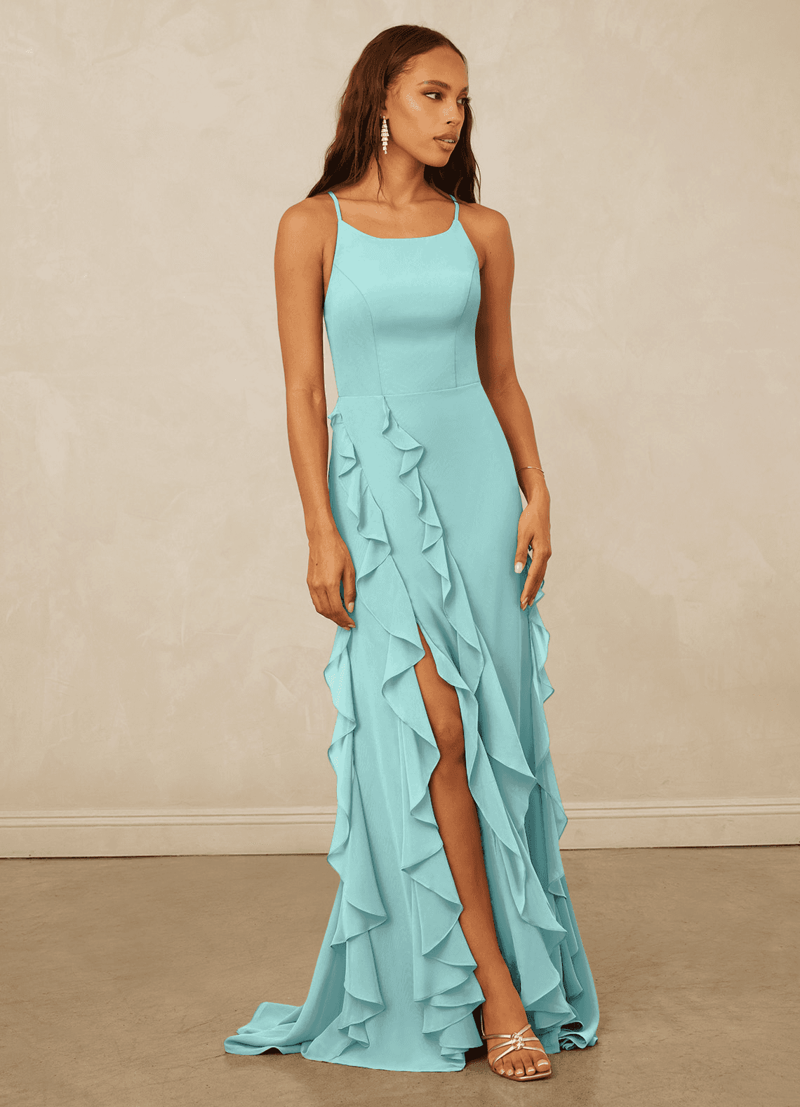 Christian Siriano Bridal for Azazie 1006 Robes de demoiselle d'honneur Robe Sirène en Mousseline de soie Rayé Aqua image1