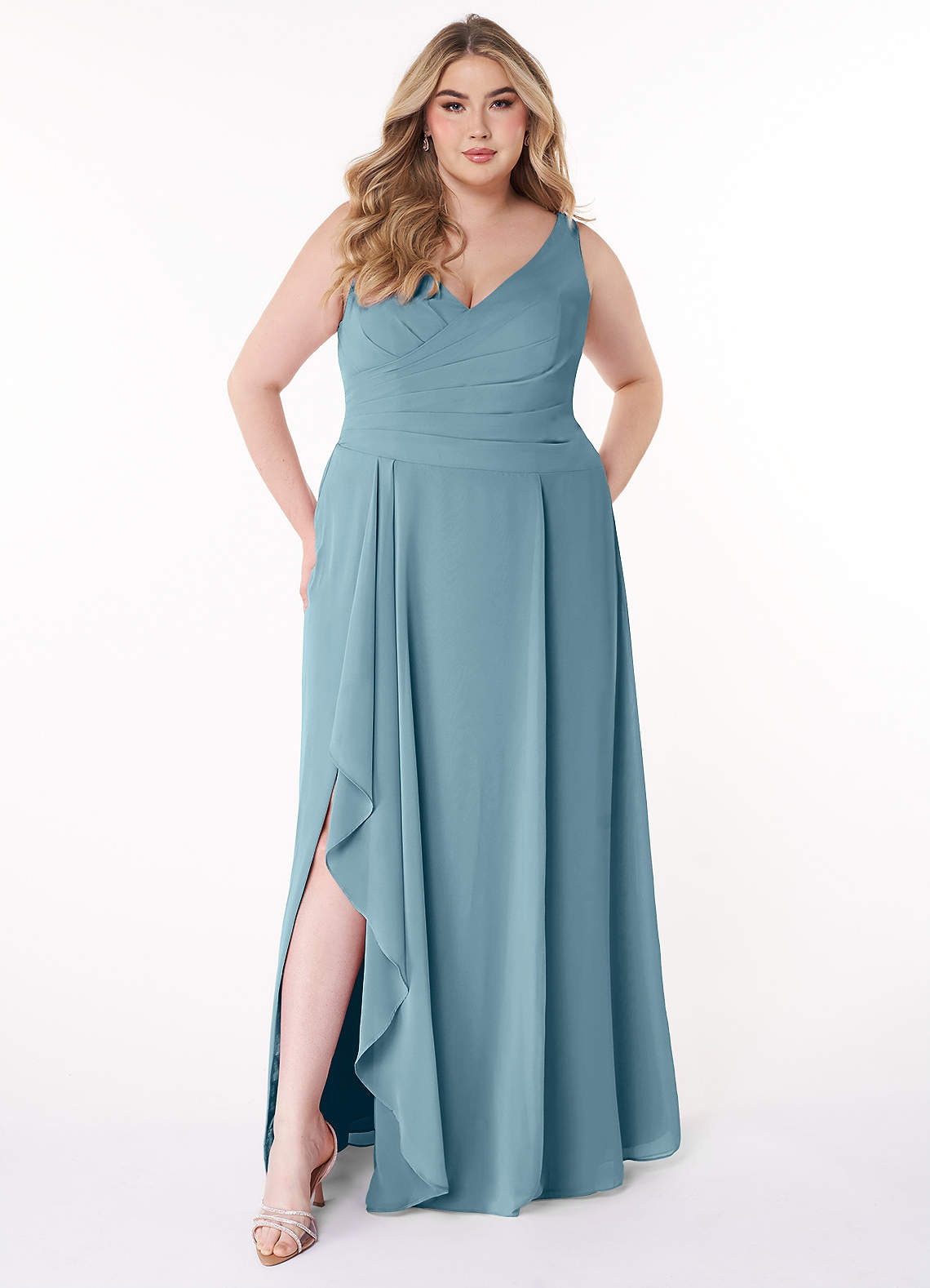 Azazie Kori Bridesmaid Dresses Moody Blue A-Line Pleated Chiffon Dress image1