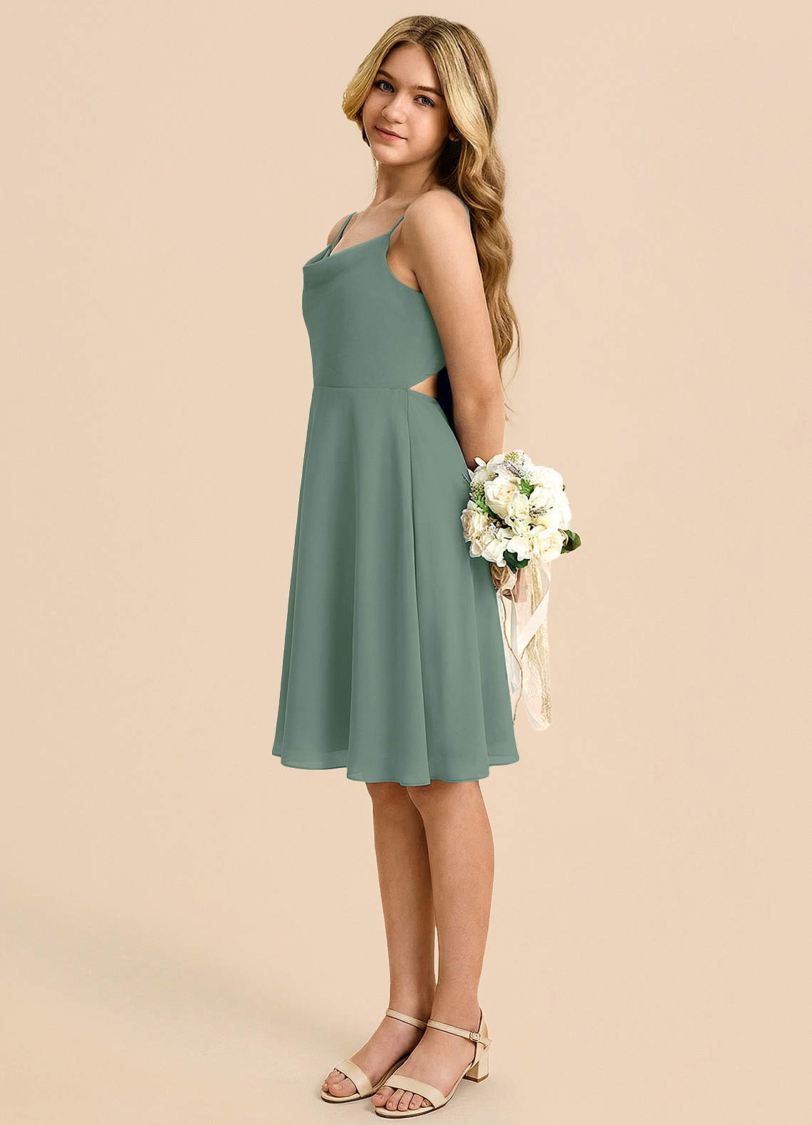 eucalyptus junior bridesmaid dresses Cold Shoulder Ruffles Chiffon Junior Bridesmaid Dresses