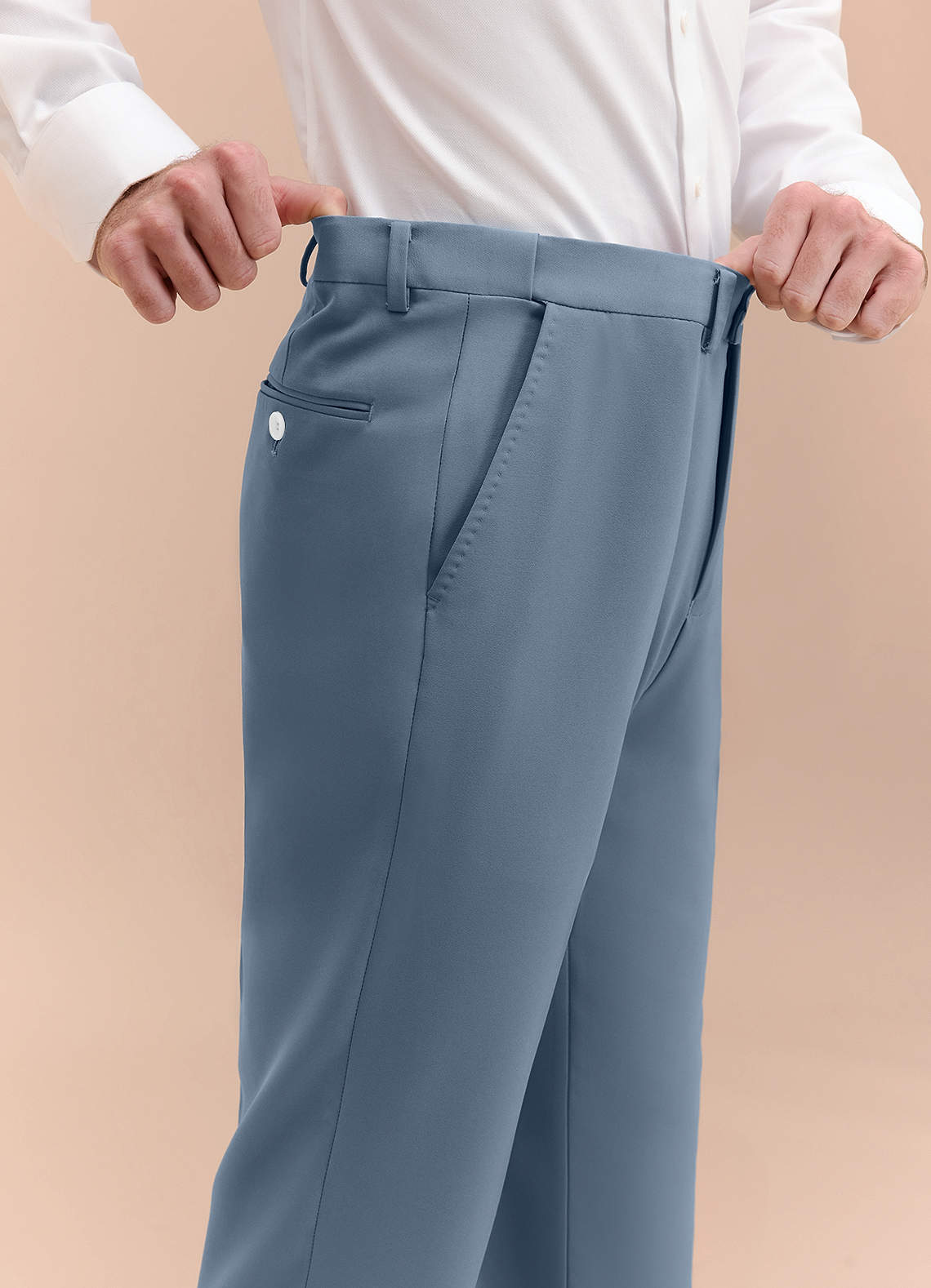 front James Dusty Blue Structured Stretch Dress Pants