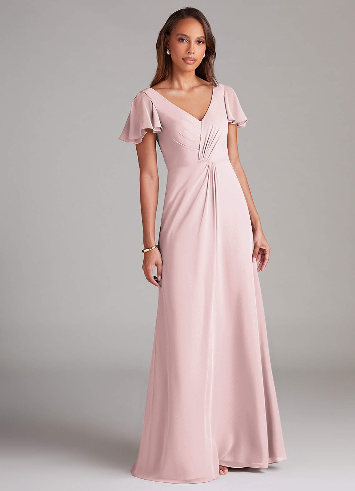 Azazie Soren Bridesmaid Dresses Blushing Pink A-Line Ruched Chiffon Dress image1