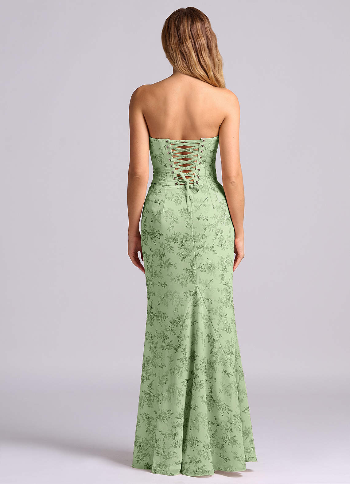 Azazie Sorrel Vestidos de damas de honor Vestido de Floral Helecho Verde de Gasa de Corte Sirena con Corsé image1
