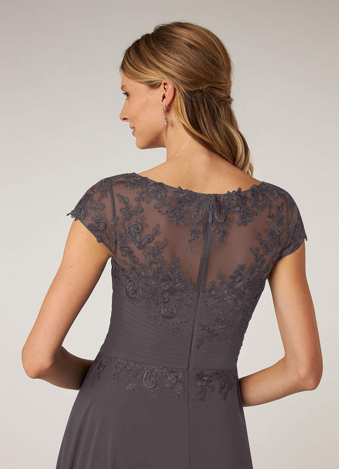 Azazie Shonda Mother of the Bride Dresses Steel Grey Lace Chiffon Dress image6