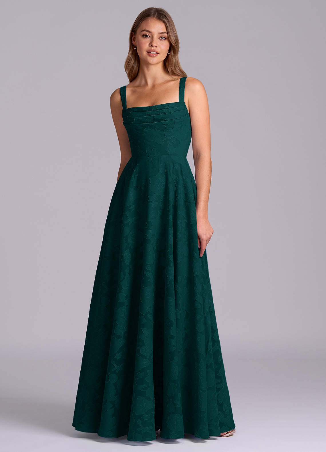 Azazie Shaude Bridesmaid Dresses Pine A-Line Pleated Floral Burnout Dress image5