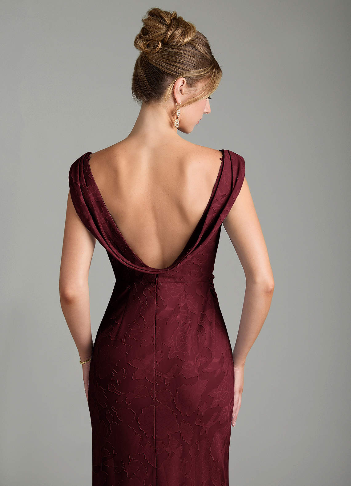 Azazie Kieryn Bridesmaid Dresses Cabernet Mermaid Pleated Floral Burnout Dress image1