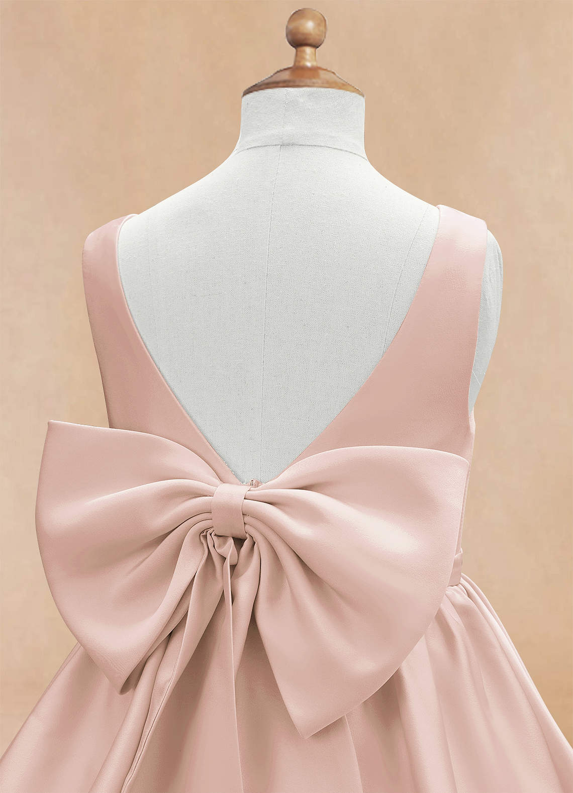 Azazie Margie Flower Girl Dresses Blushing Pink A-Line Bow Stretch Satin Dress image5