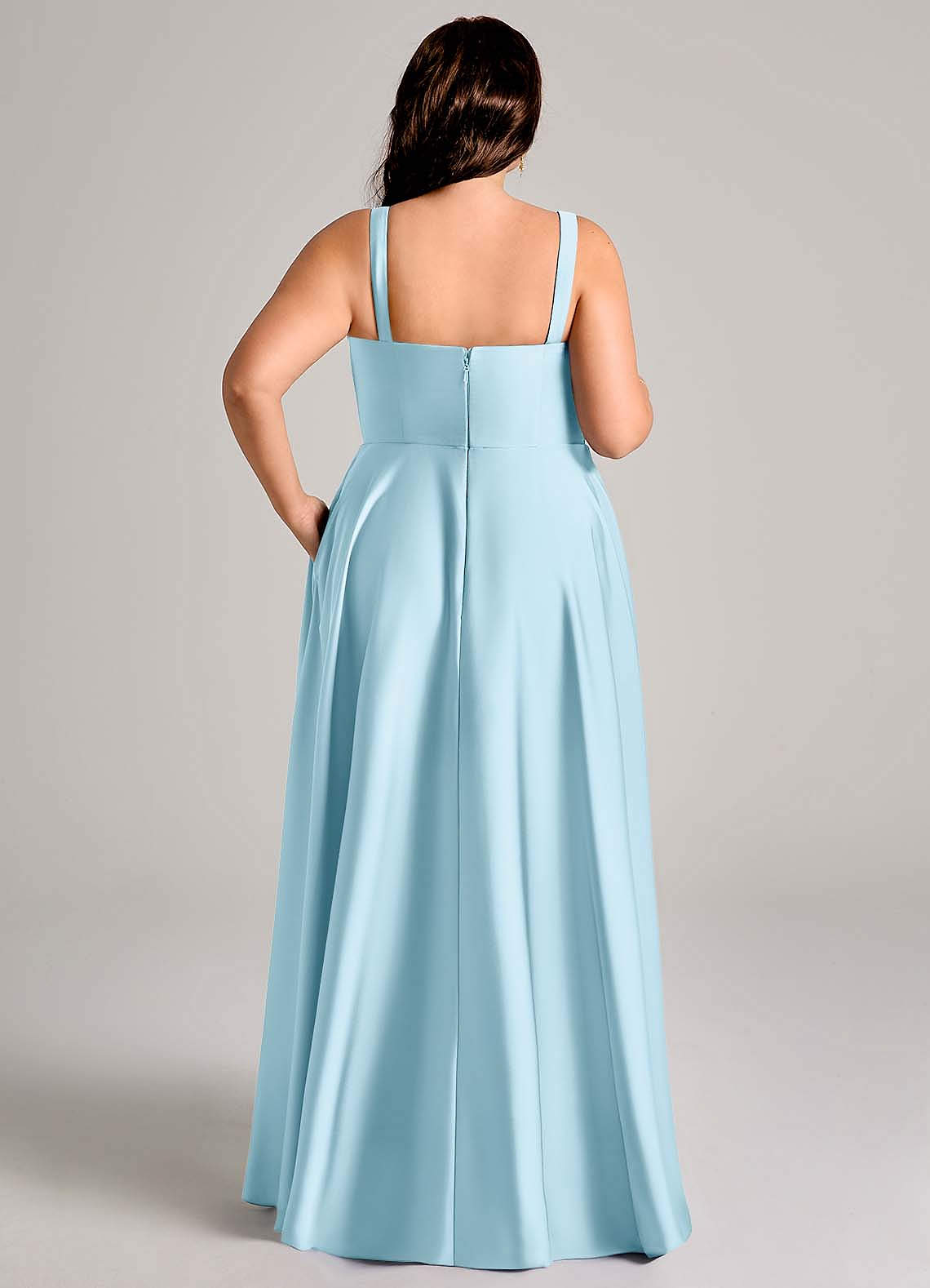 Azazie Shaude Bridesmaid Dresses Sky Blue A-Line Pleated Stretch Satin Dress image12