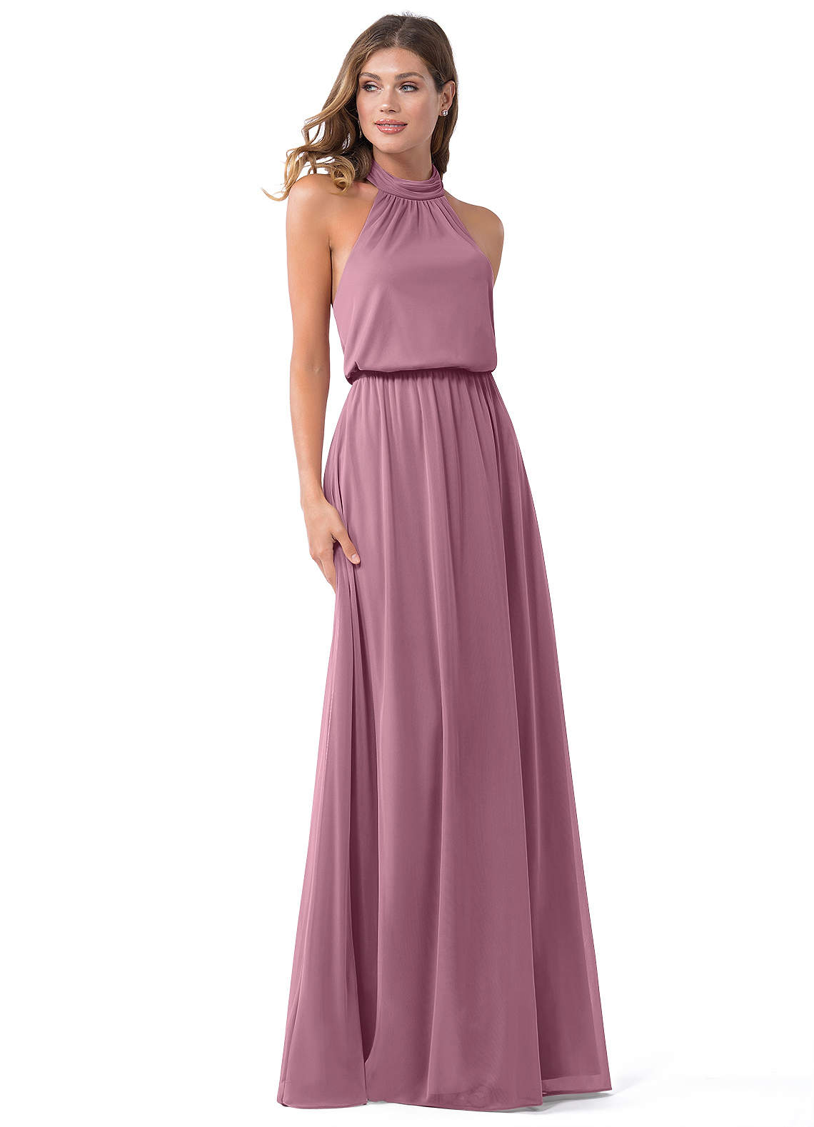 Azazie Landry Bridesmaid Dresses Vintage Mauve A-Line Pleated Mesh Dress image1