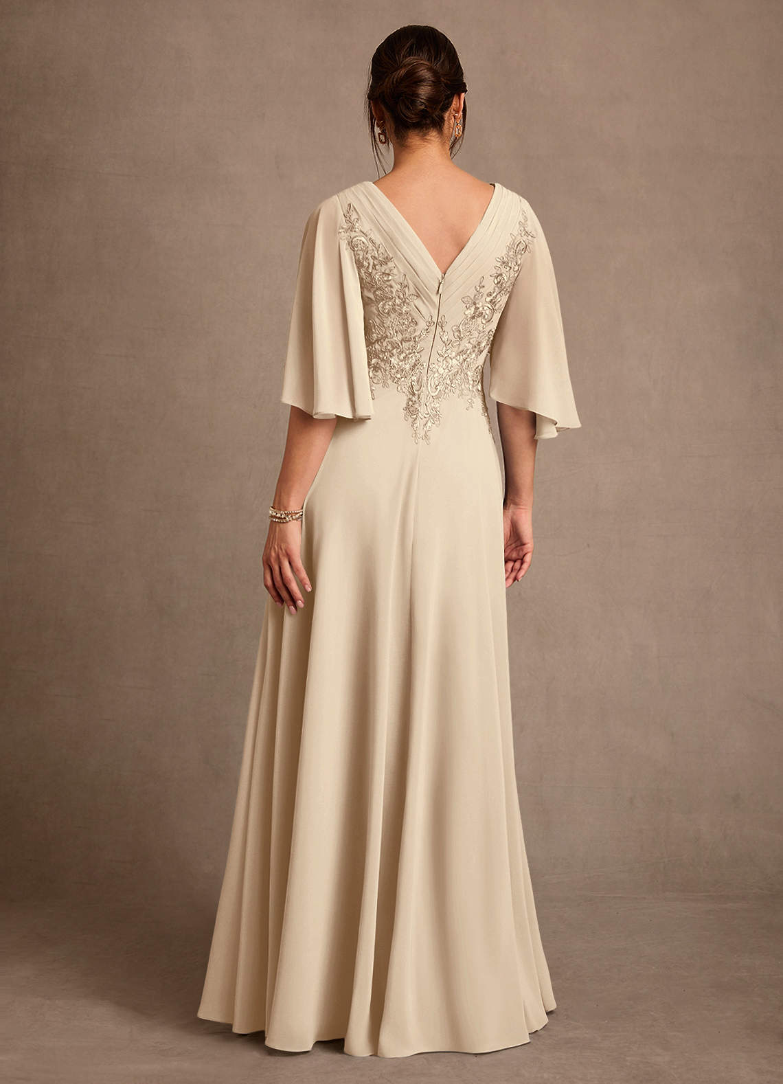 Azazie Tilda Mère de la mariée Robes Robe Trapèze en Mousseline de soie Dentelle Champagne image1