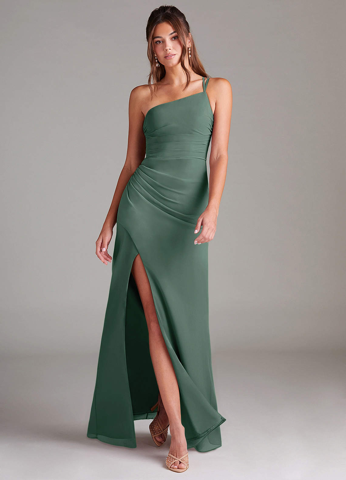 Azazie Eren Abiti da Damigella Abito Tubino in Chiffon Monospalla Muschio Marino image1