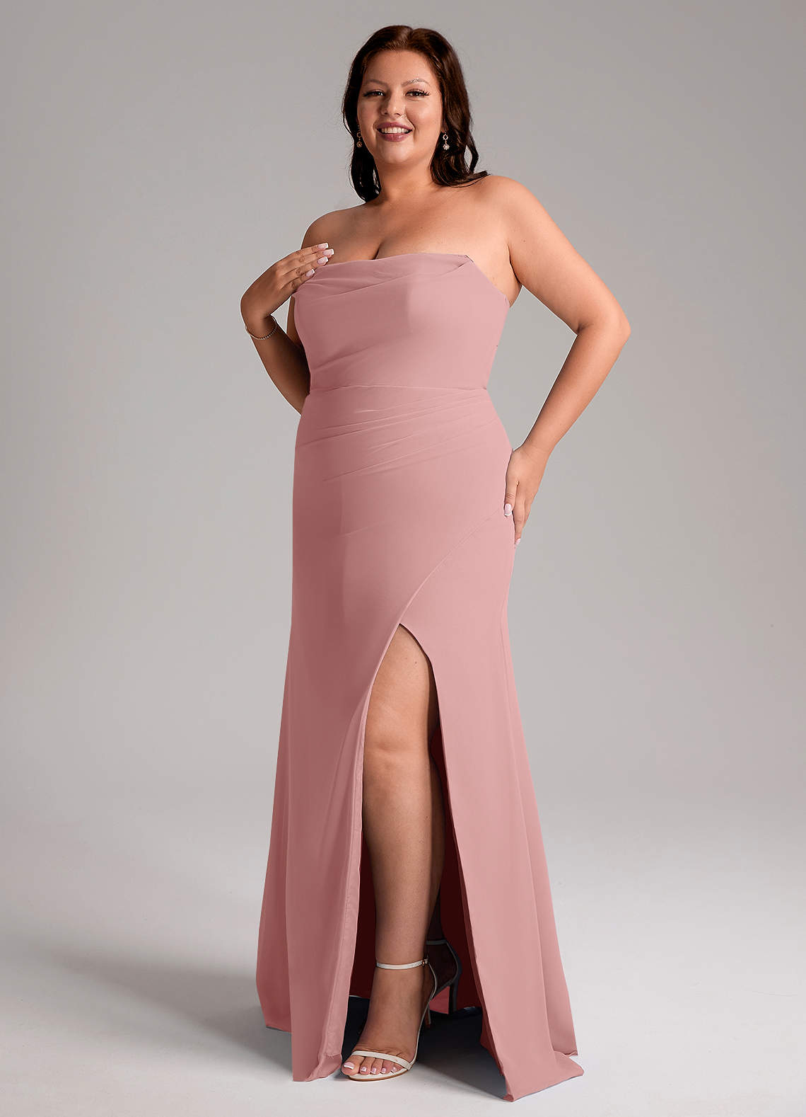 Azazie Leonis Bridesmaid Dresses Dusty Rose Sheath Strapless Chiffon Convertible Dress image12