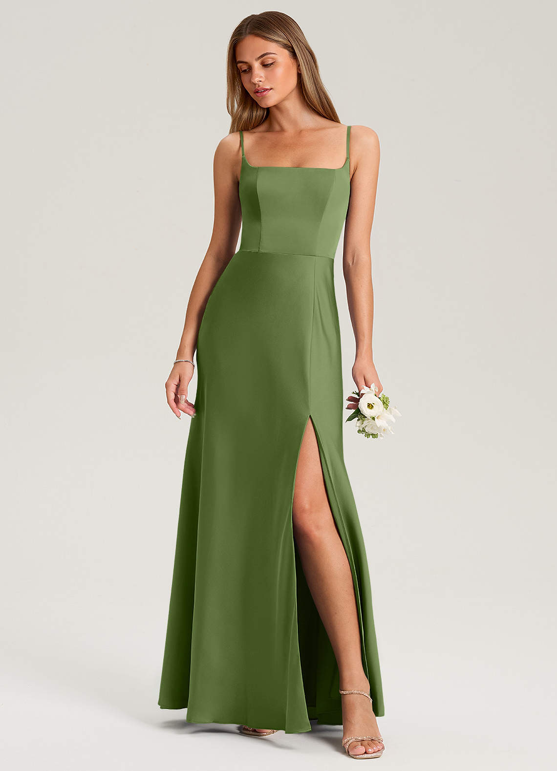 Azazie Lidia Bridesmaid Dresses Juniper Mermaid Side Slit Stretch Satin Dress image1