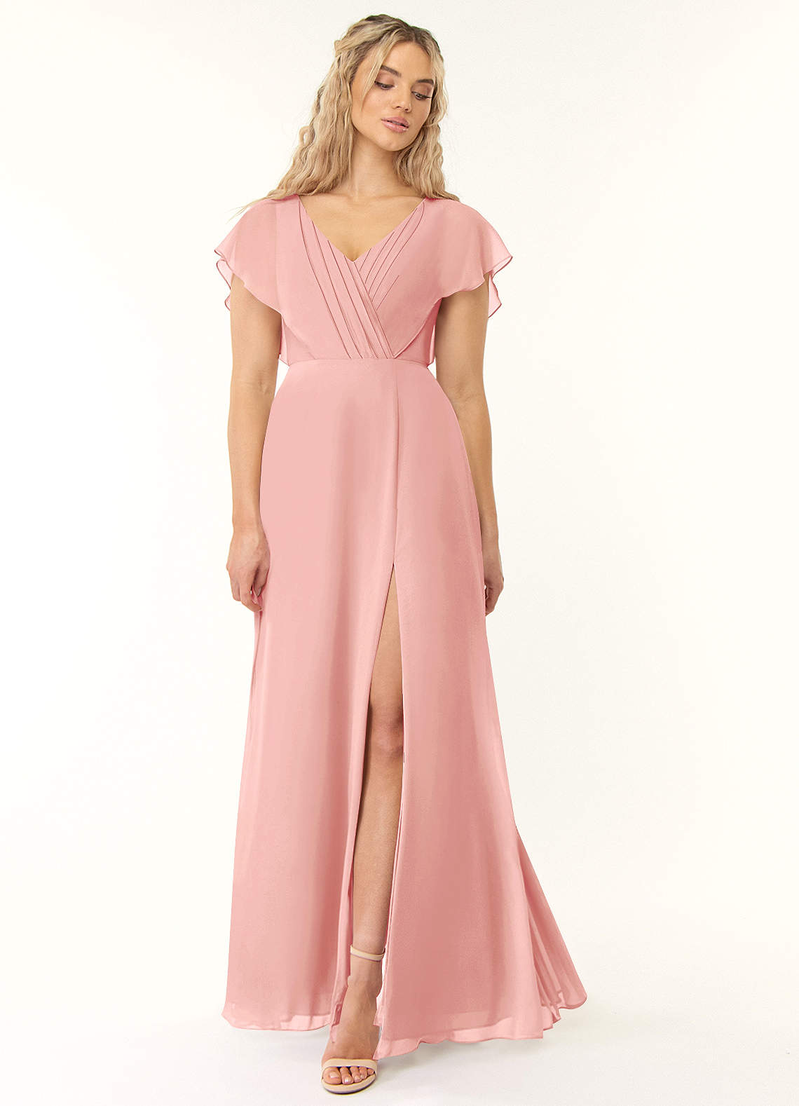 Azazie Rylee Bridesmaid Dresses Rosette A-Line Pleated Chiffon Dress image1