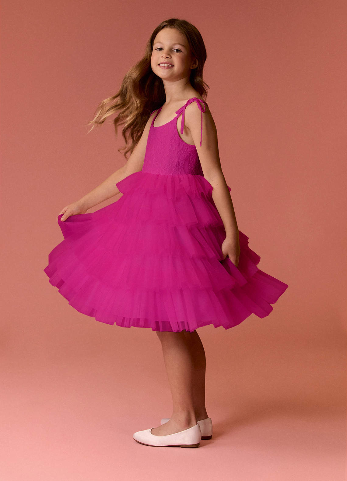 Barbie ♥ Azazie Flower Girl Dresses Fuchsia A-Line Spaghetti Strap Tulle Dress image4