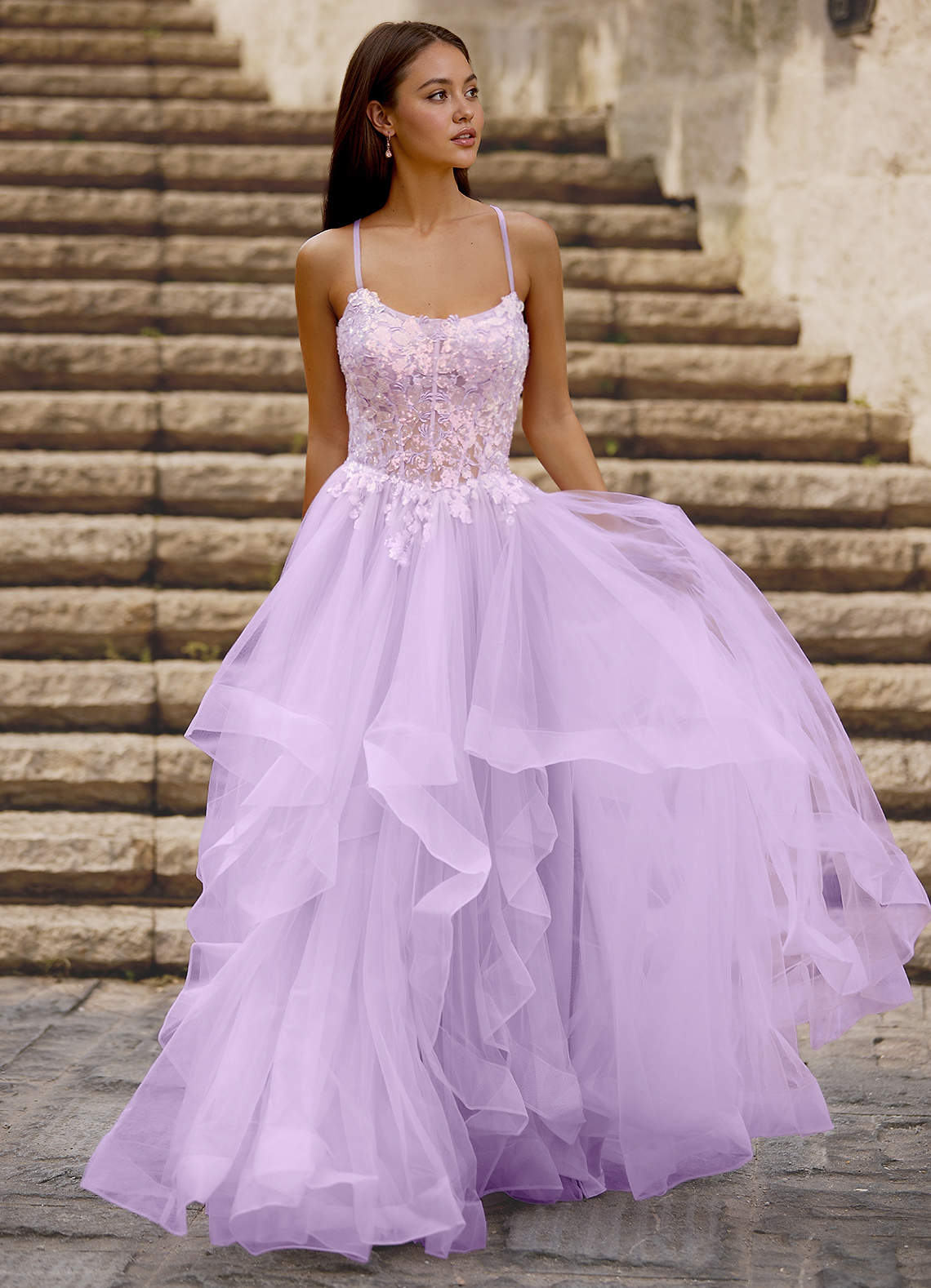 open lace back dress Blue V Neck Formal Prom Dress with Ruffle Skirt RS201605 Size 18w / Blue