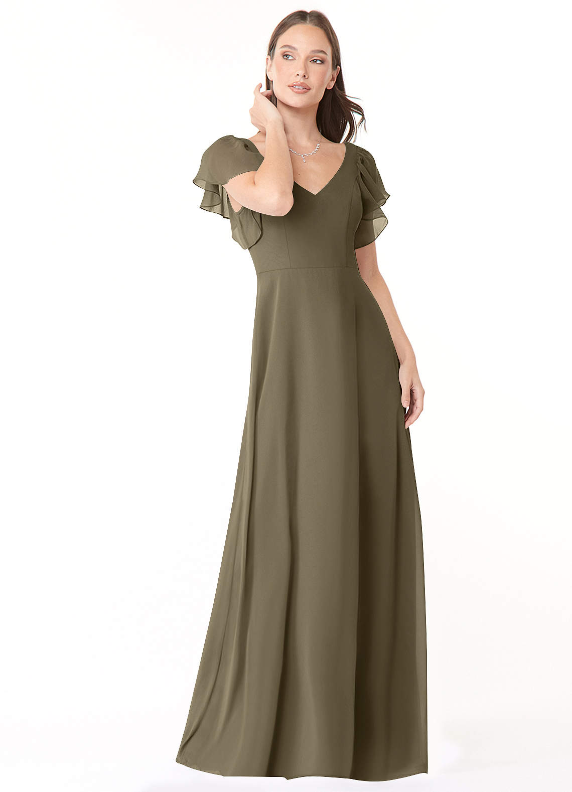 Azazie Syenna Bridesmaid Dresses Willow Green A-Line Ruched Chiffon Dress image1