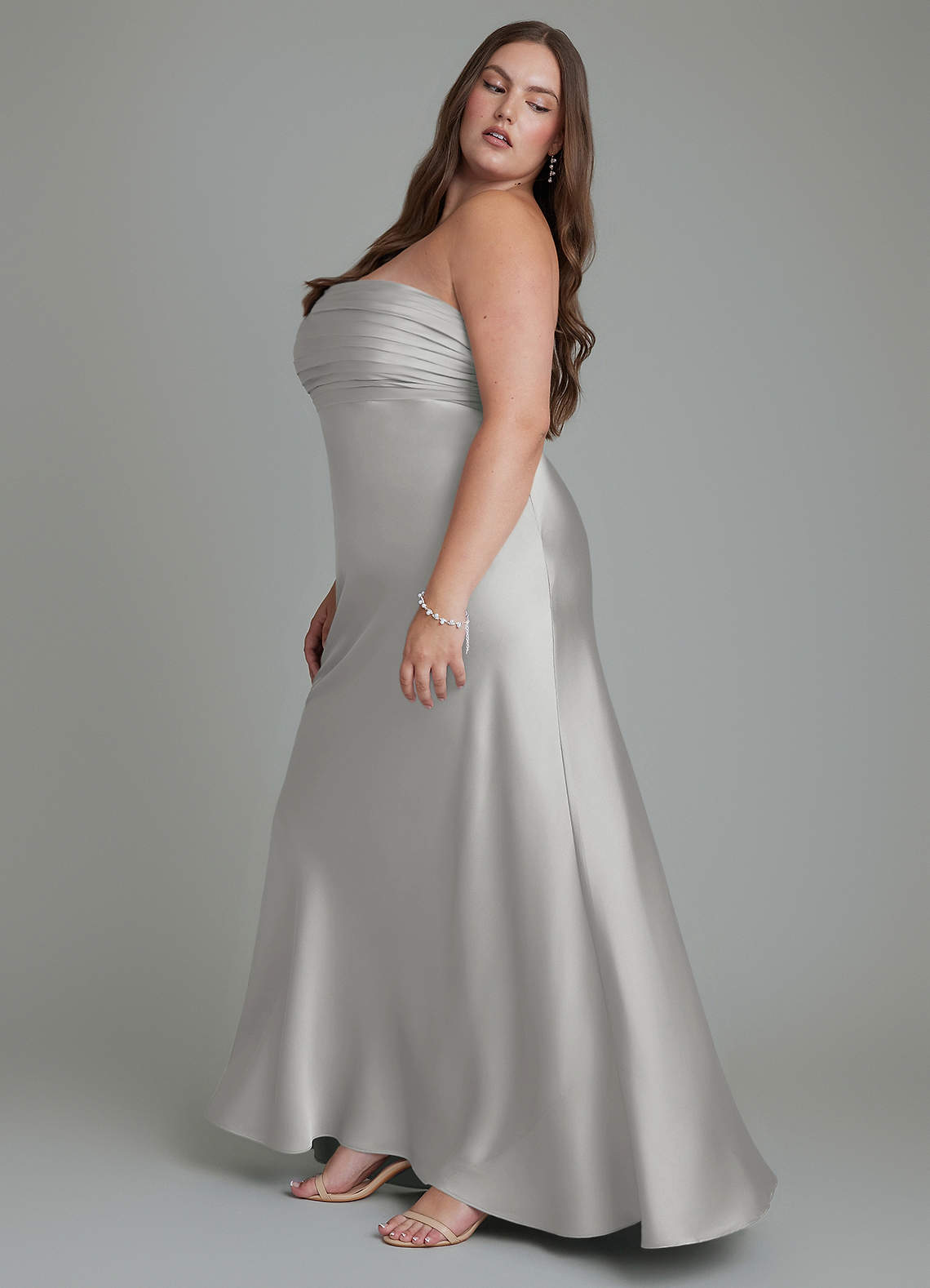 Azazie Saylor Bridesmaid Dresses Silver Mermaid Strapless Stretch Satin Dress image12