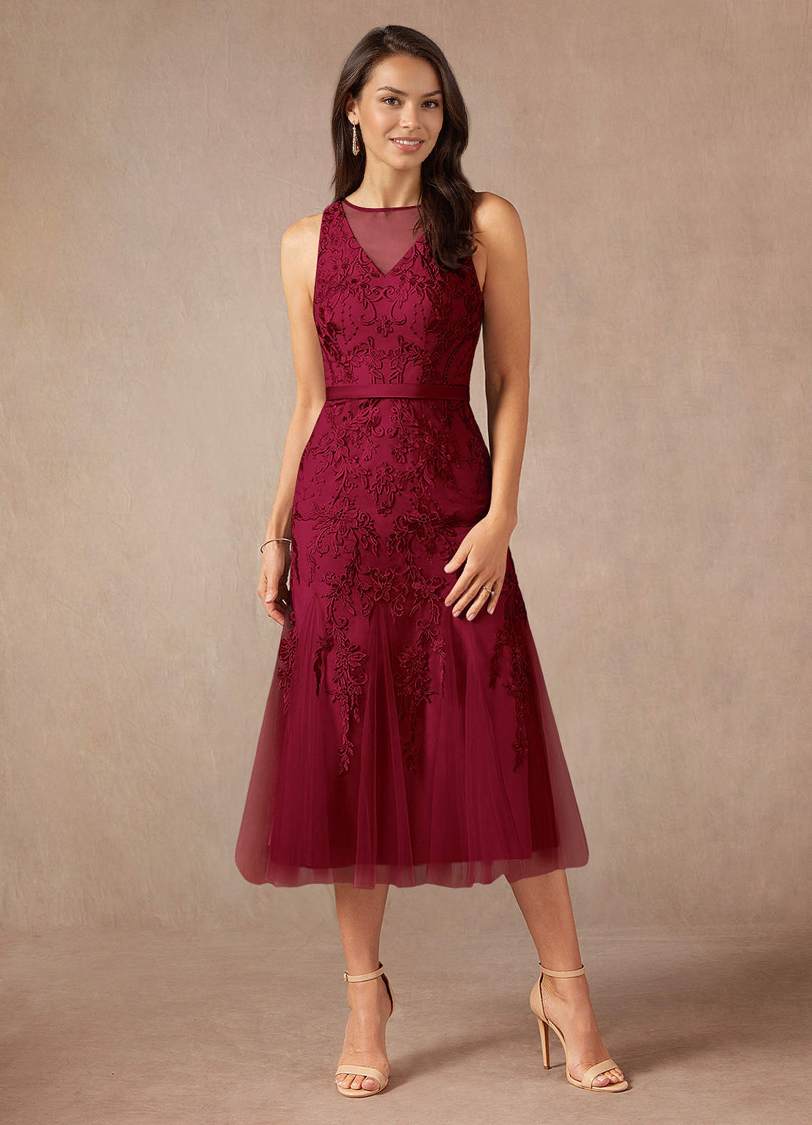 Azazie Herrin Burgundy Mermaid Lace Dress | Azazie