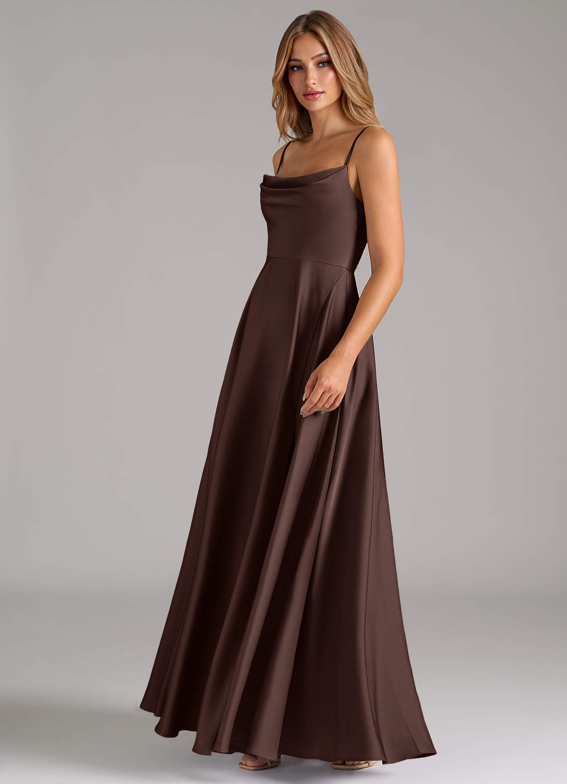 Azazie Elle Bridesmaid Dresses Ganache A-Line Pleated Stretch Satin Dress image5