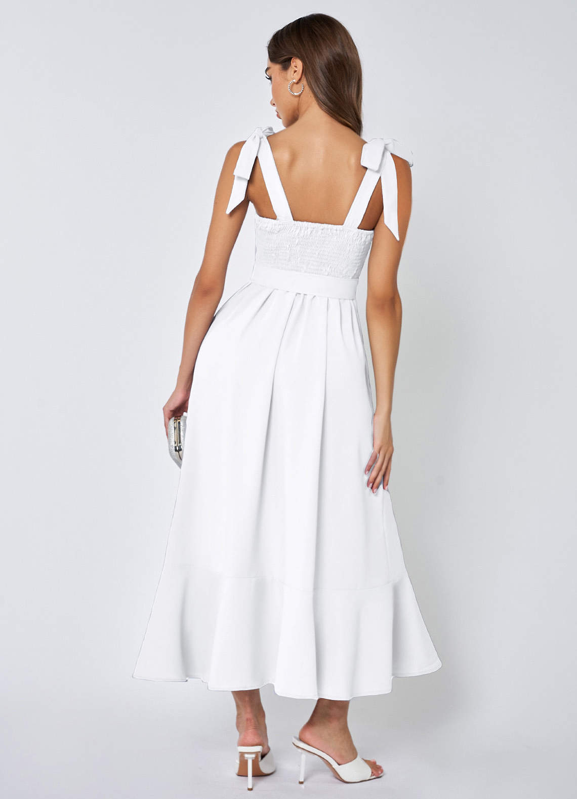 Love Of Romance White Tie-Straps Ruffled Midi Dress image1