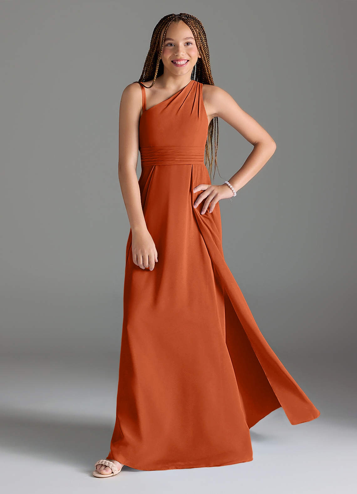 Azazie Dallas Junior Burnt Orange A-Line Pleated Chiffon Dress image1