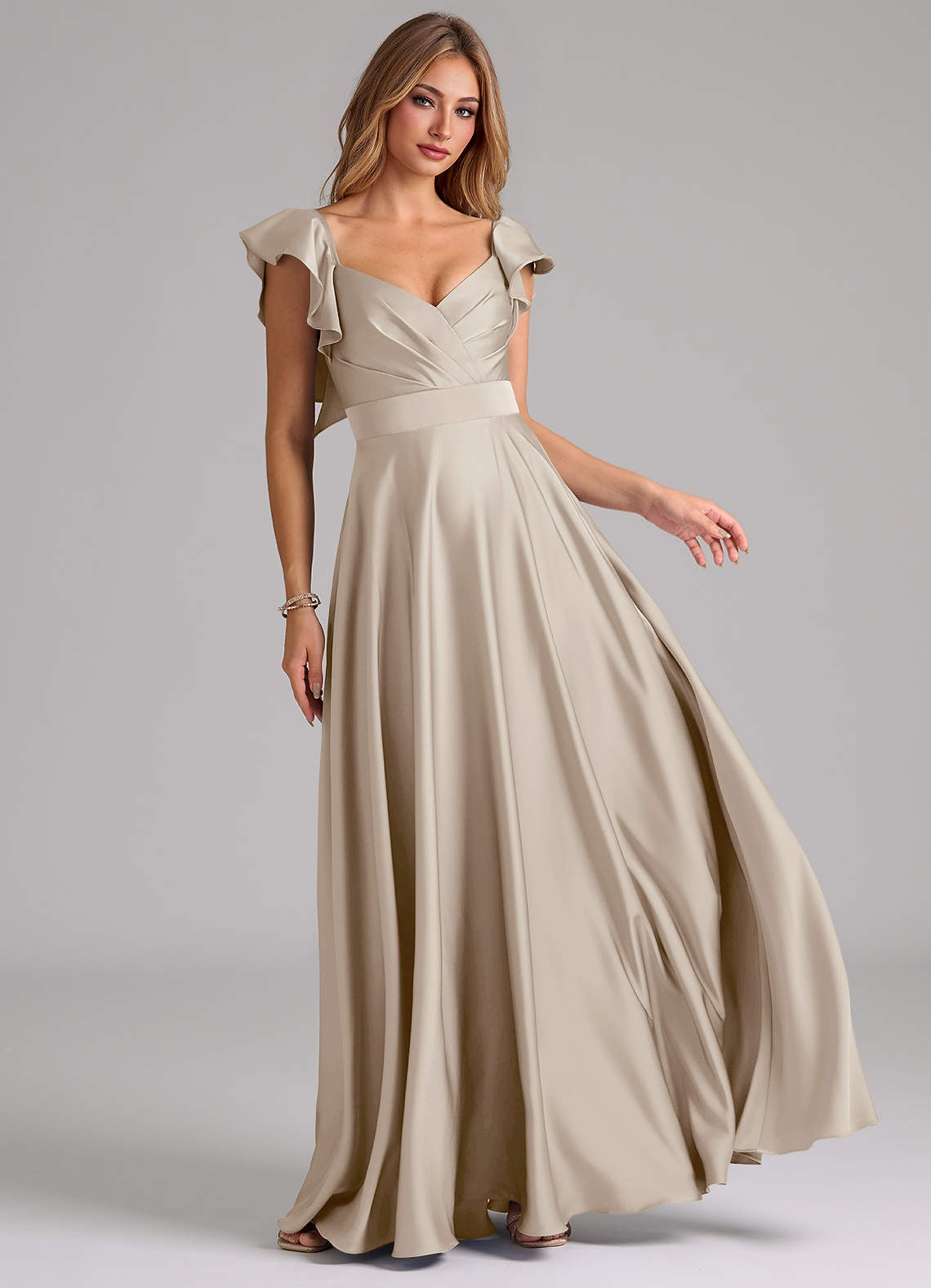 Azazie Leilani Bridesmaid Dresses Frost A-Line Ruched Stretch Satin Dress image1