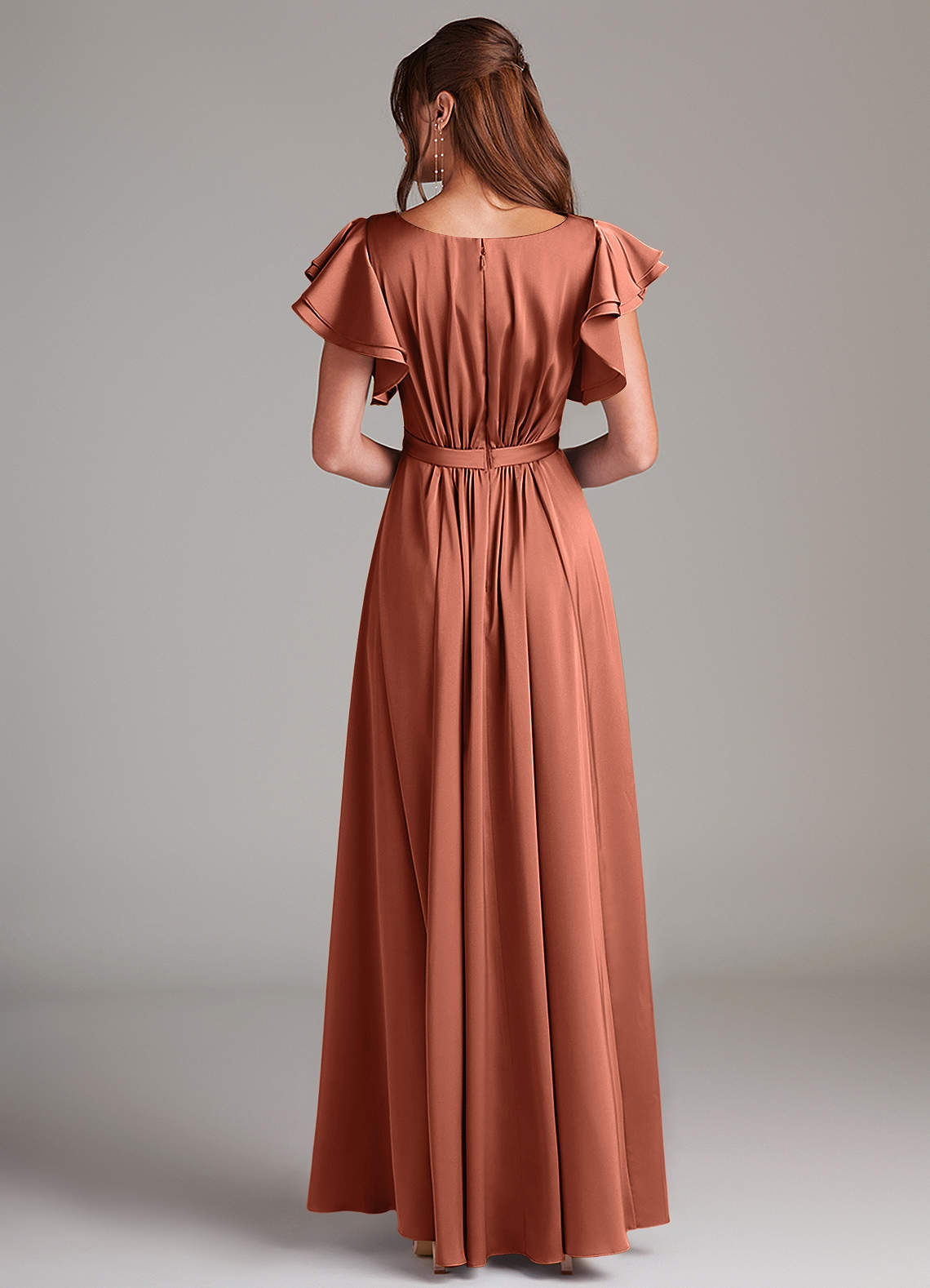 Azazie Daphne Modest Bridesmaid Dresses A-Line Ruched Stretch Satin Floor-Length Dress image5
