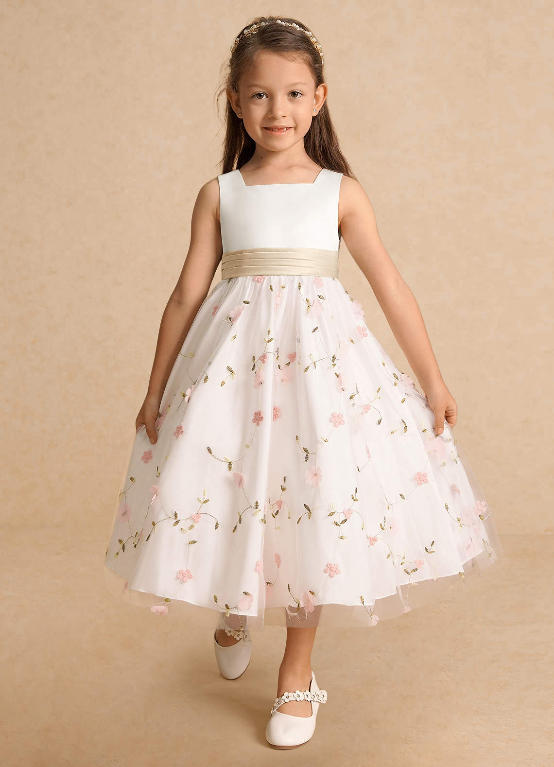 Azazie Pollie Flower Girl Klänningar Klä A-Linje i Tyll Rosett image9