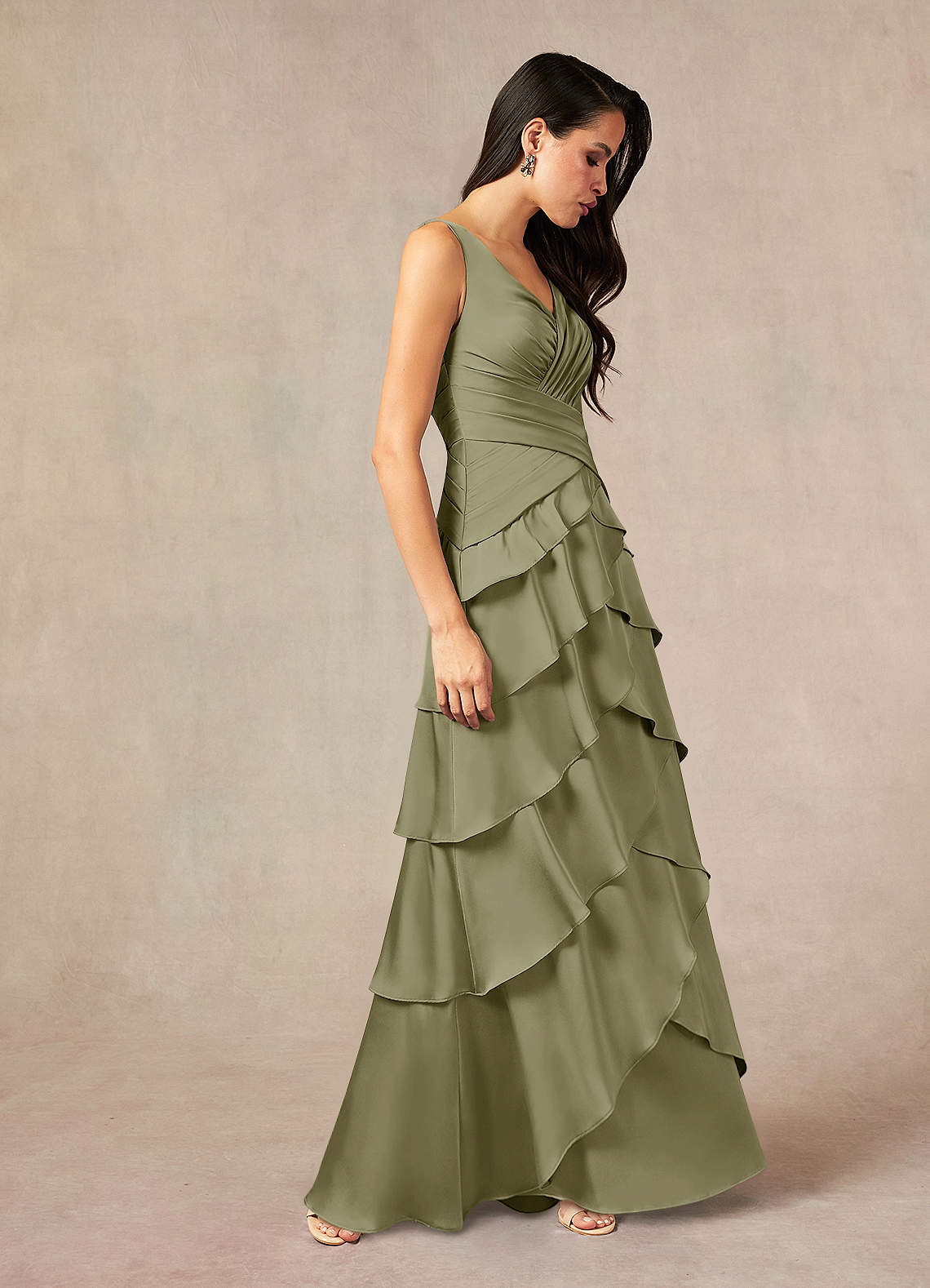 Azazie Viola Mother of the Bride Dresses Pistachio A-Line Pleated Stretch Satin Dress image1