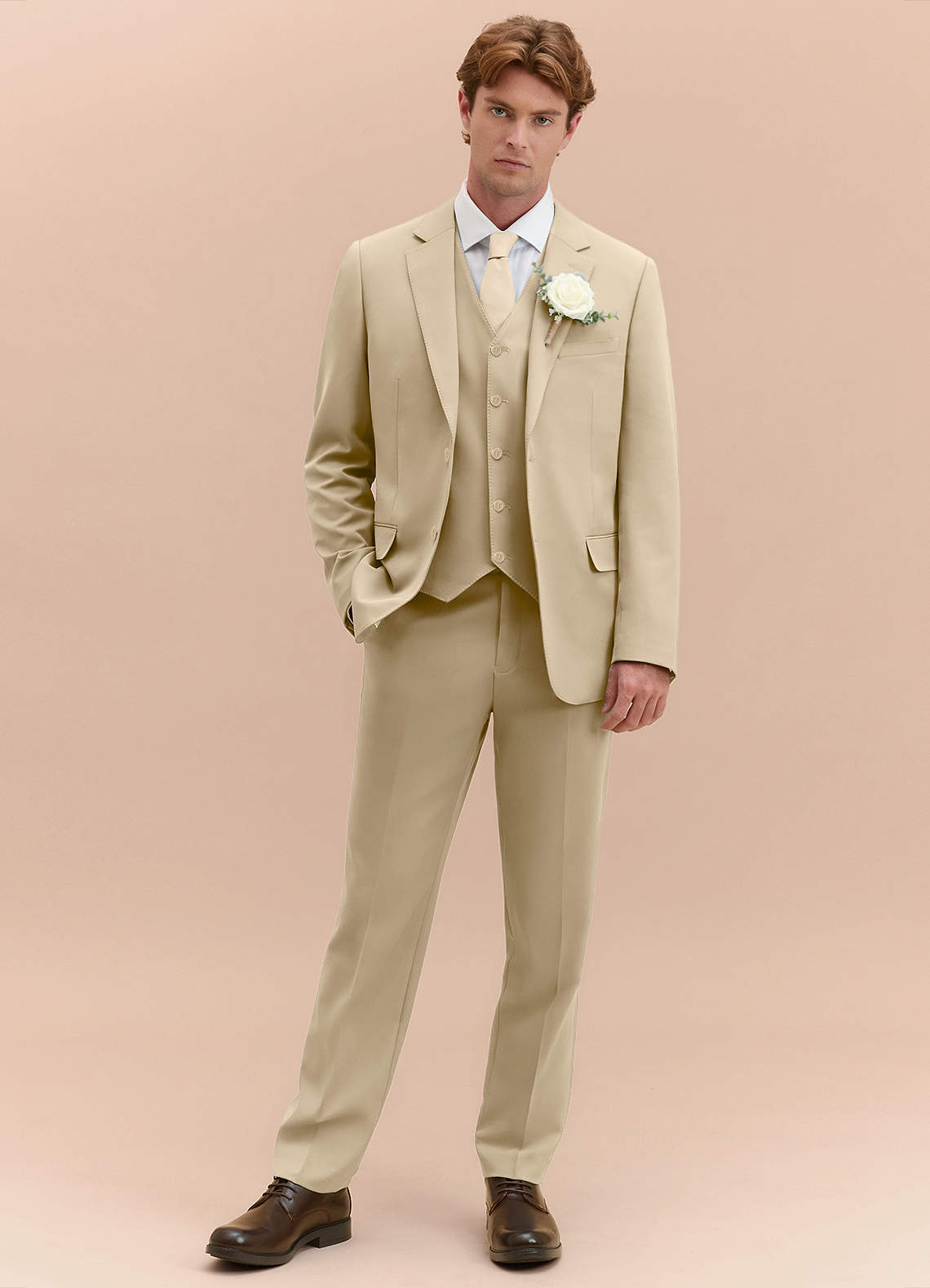 champagne dress suit Men's 3-Piece Damask Jacquard Champagne Wedding Suit