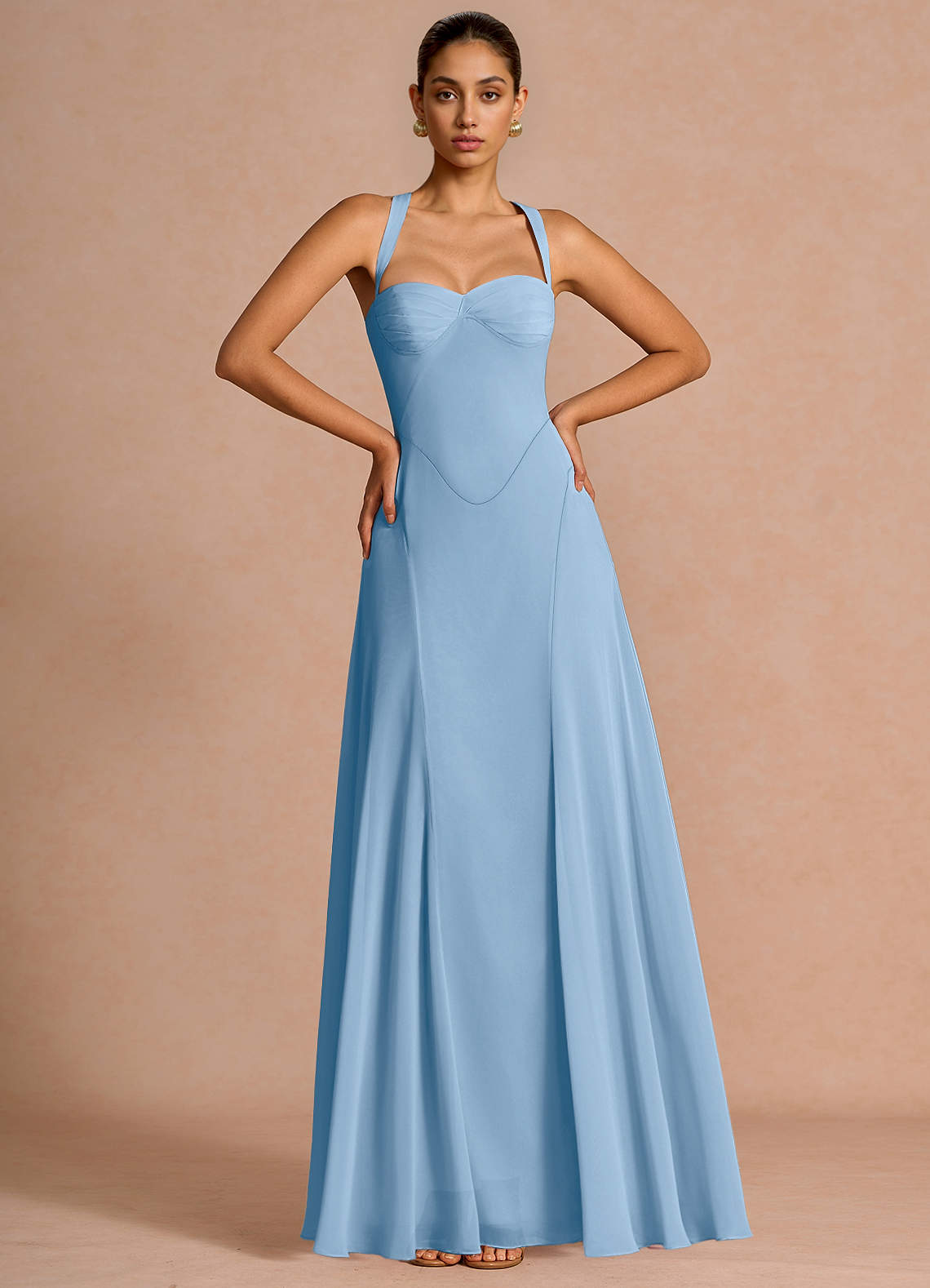 haze blue dress Azazie Plus Size Floor-Length Maxi Dresses Column Wedding Guest Formal Black Tie Dresses Cowl Haze blue