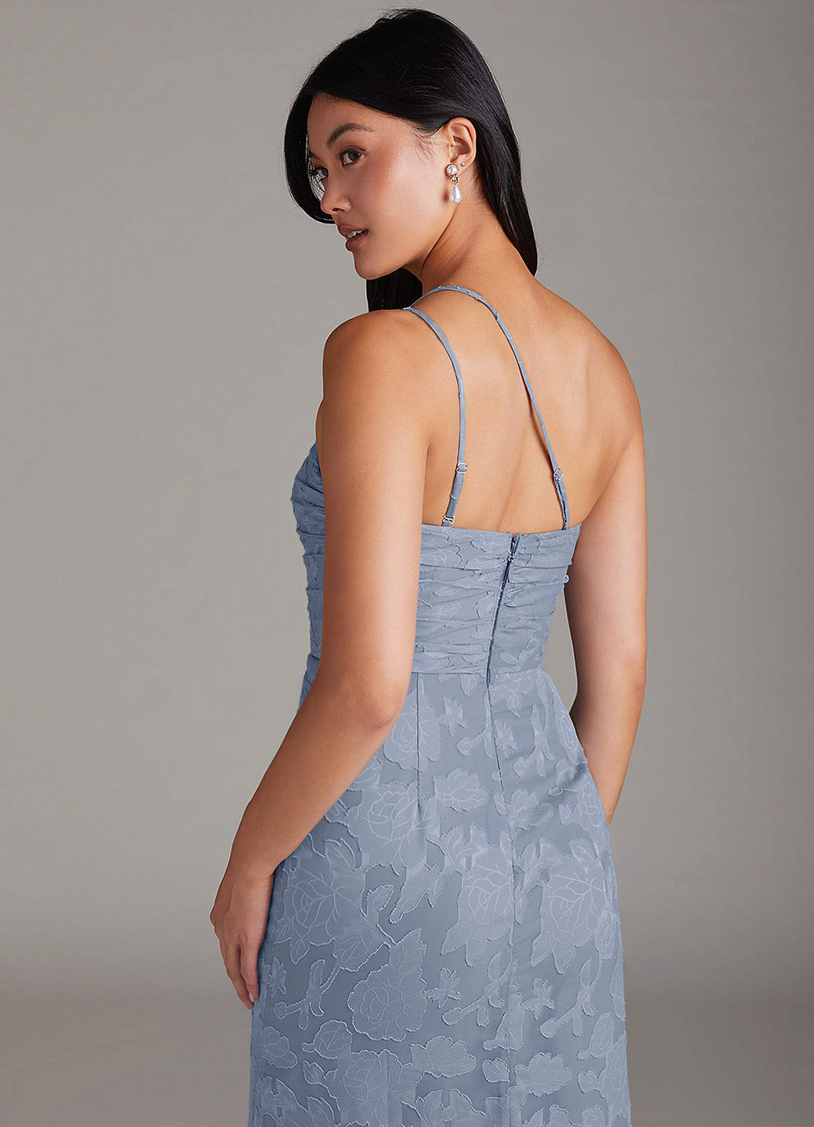 Azazie Eren Pasjurken voor thuis Jurk van Bloemen Burn-out met Kolom One-shoulder Stoffig Blauw image5