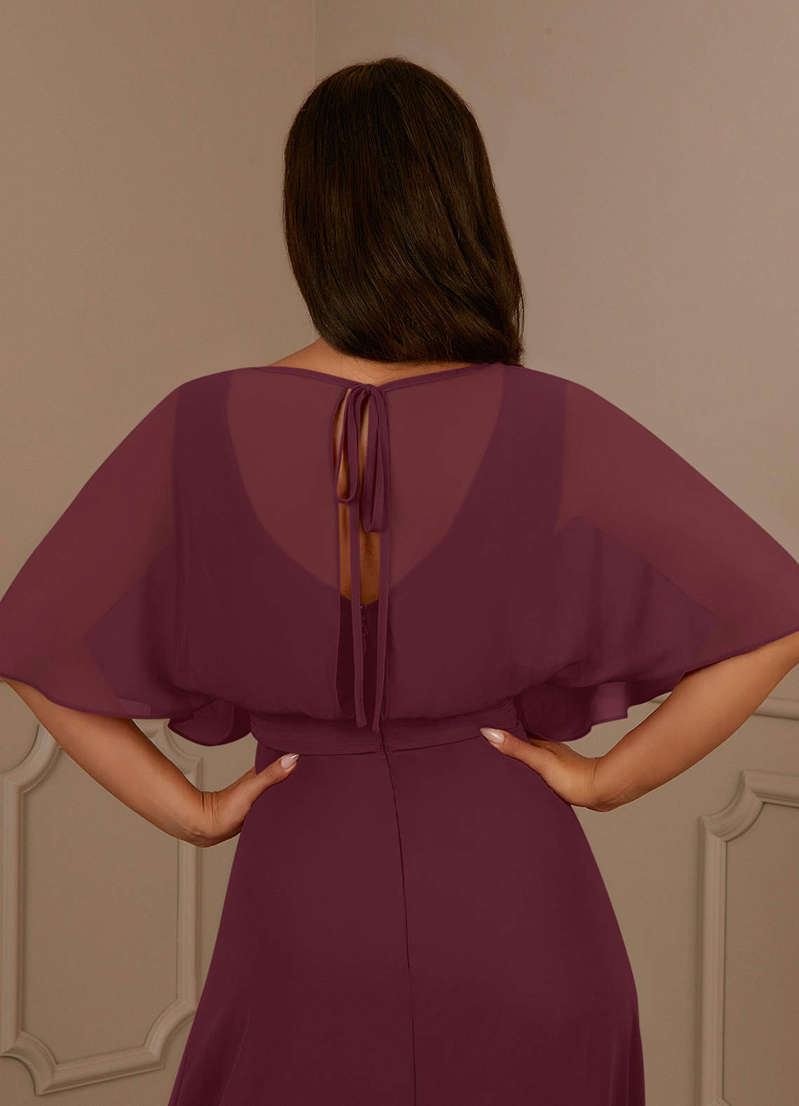 Azazie Oksana Cabernet A-Line V-Neck Pleated Chiffon Dress Azazie Oksana Cabernet A-Line V-Neck Pleated Chiffon Dress