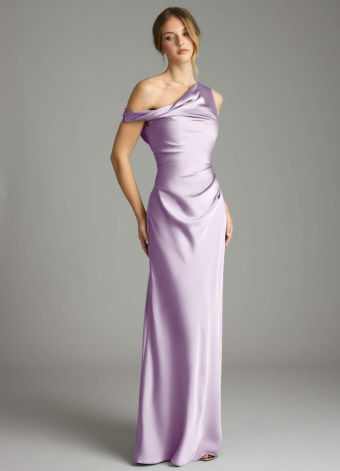 Azazie Emerson Brudepigekjoler Havfrue Off-Shoulder Stræk satin Gulv-længde Kjole image4