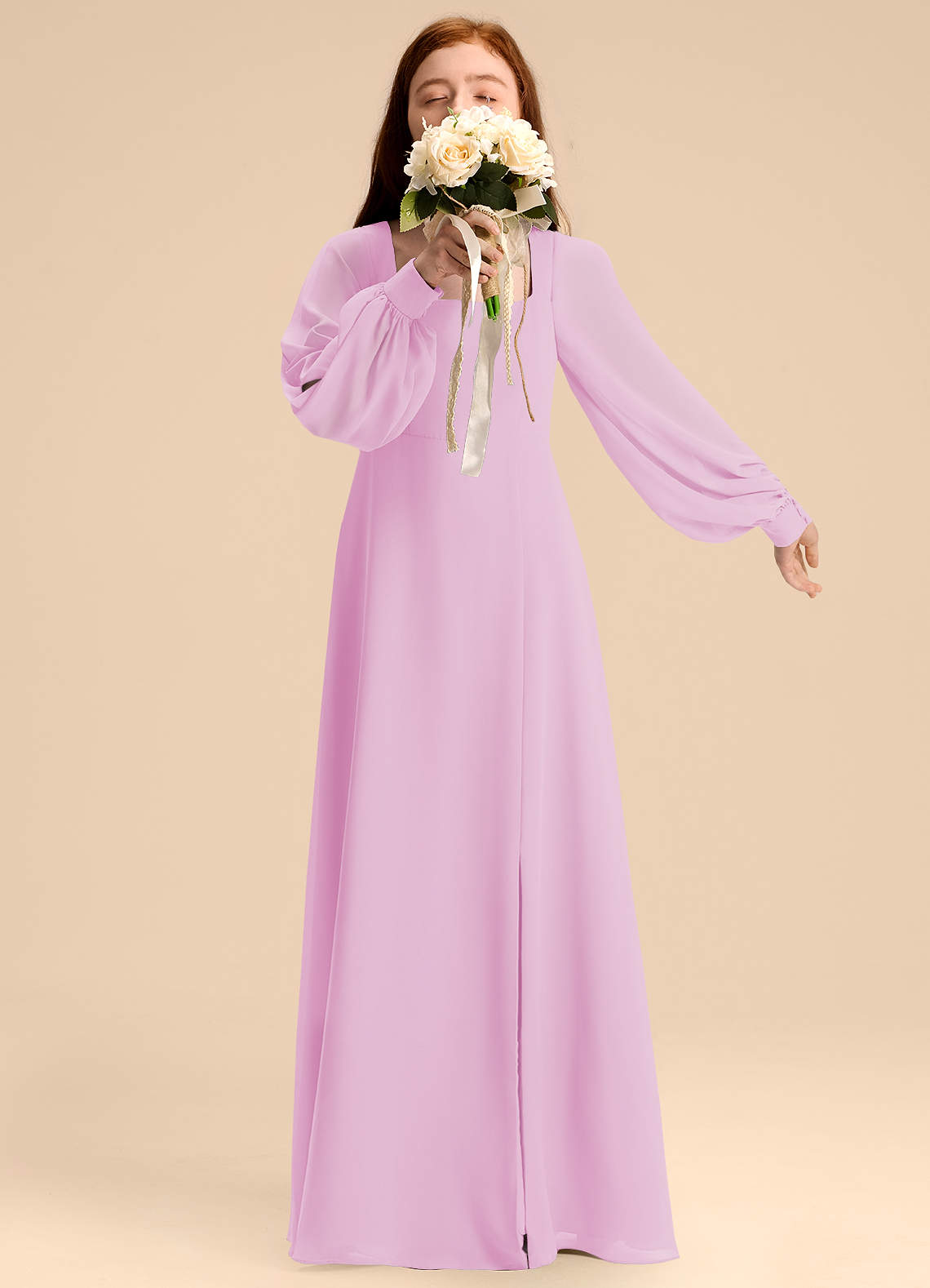 Azazie Bondi Junior Vestido de Rosa Caramelo de Gasa de Corte en A con Blusón image1