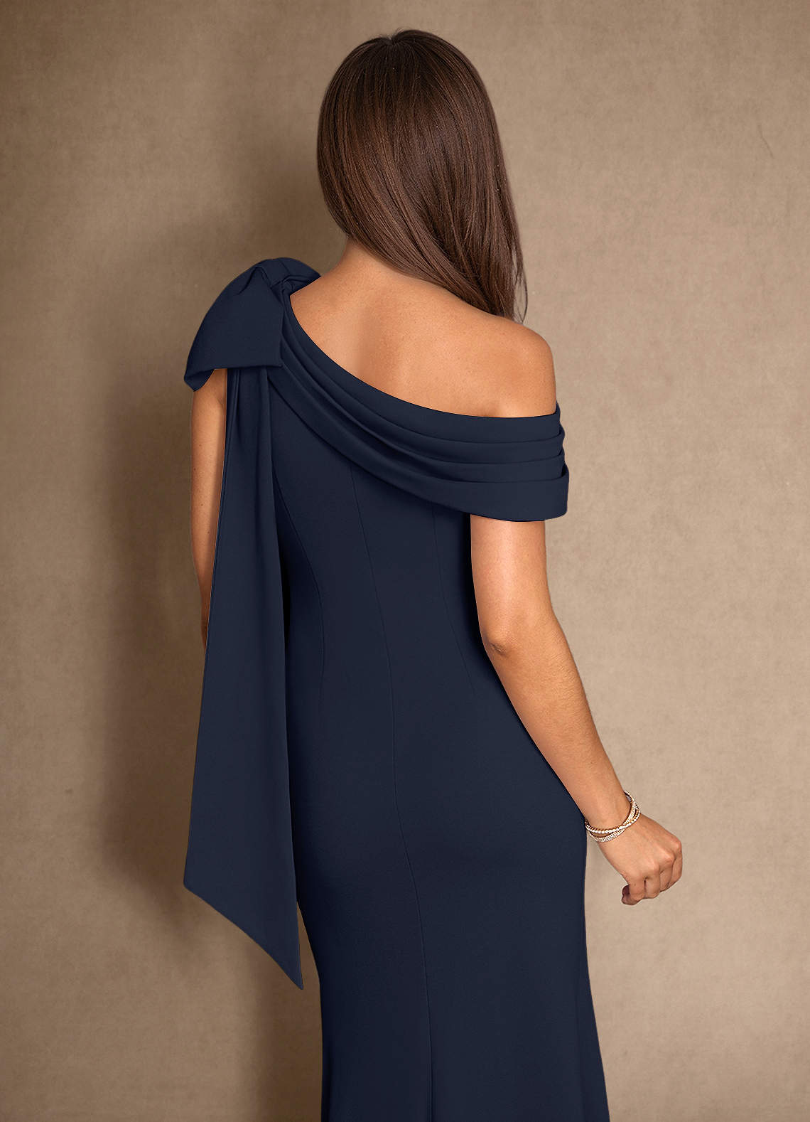 Azazie Myers Mother of the Bride Dresses Dark Navy Mermaid Pleated Stretch Crepe Dress image5